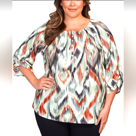 Tops - RUBY RED Plus Size , (1X) Knit Eyelet Pullover Top